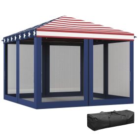 Outsunny Patriotic Pop-Up: 10x10' American Flag Canopy with Mesh Sidewalls for Outdoor Events