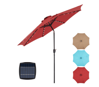10ft Solar Polyester 32 LED Lighted Patio Umbrella With Tilt Adjustment And UV-Resistant Fabric (Color: Red)