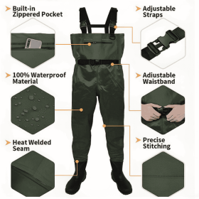 Fishing Waders For Men & Women, Waterproof 2-Ply Nylon PVC Chest Wader With Boots For Outdoor (Option: M9W11)