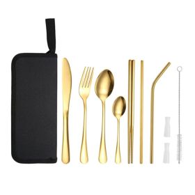 Portable Picnic Knife and Fork Tool With Storage Bag for Outdoor (Color: Gold, Type: Style A)