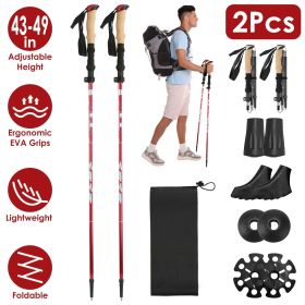 2Pcs Walking Sticks Collapsible Hiking Poles Folding Aluminum Trekking Poles Adjustable Hiking Sticks with EVA Foam Grips for Backpacking Hiking (Color: Red)