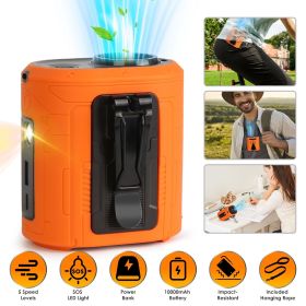5 In 1 Portable Waist Clip Fan With 5 Speeds Flashlight 10000mAh Battery Operated Personal Wearable Turbo Belt Fan Hands-Free Neck Fan For Campin (Color: Orange)